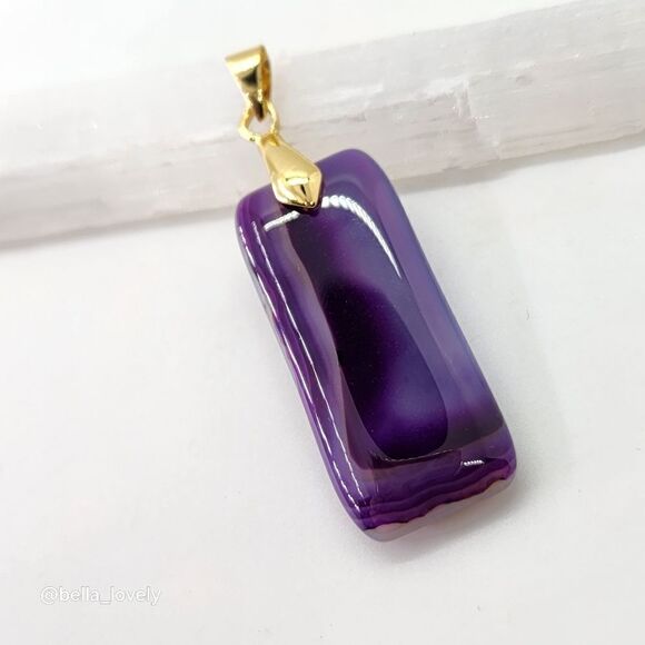 Reversible Peachblow Purple Druzy Geode Onyx Agate Teardrop Pendant - Picture 2 of 4